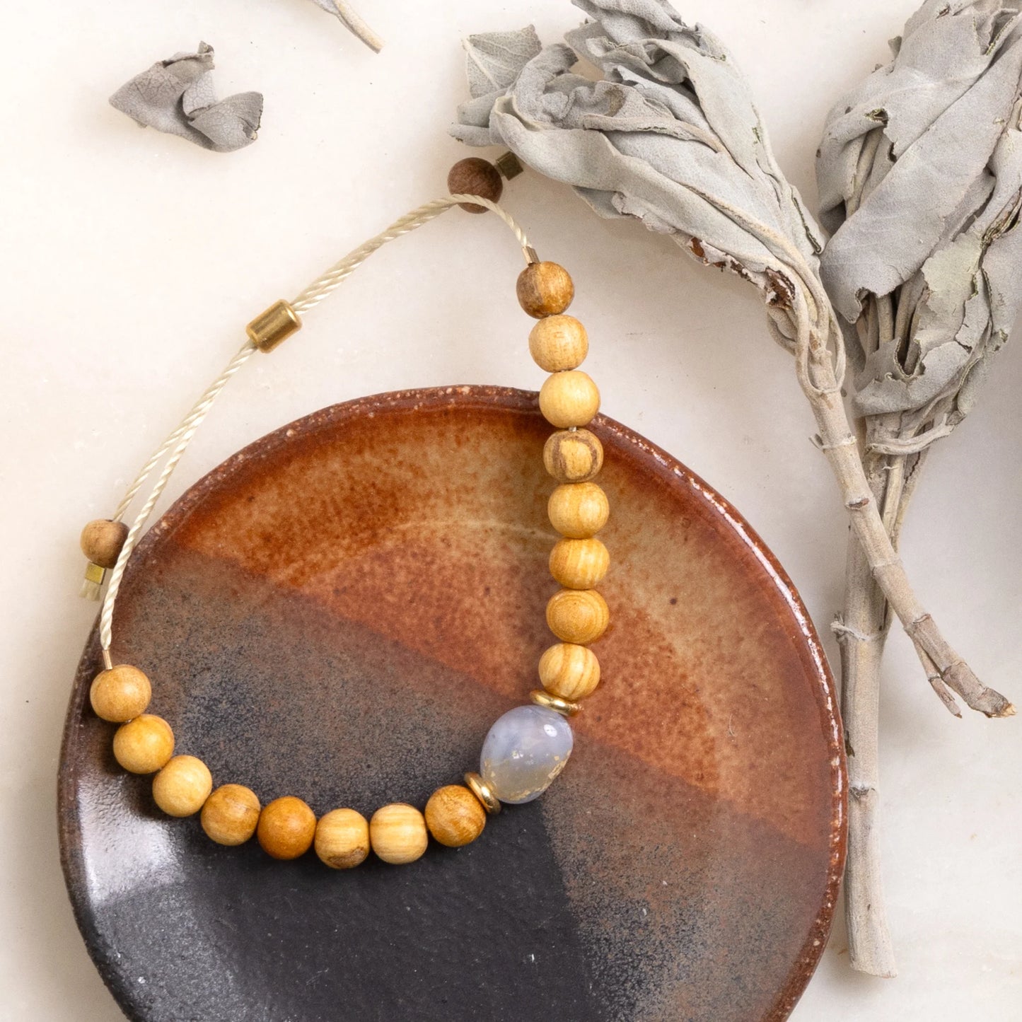 Blue Lace Agate and Palo Santo Bracelet
