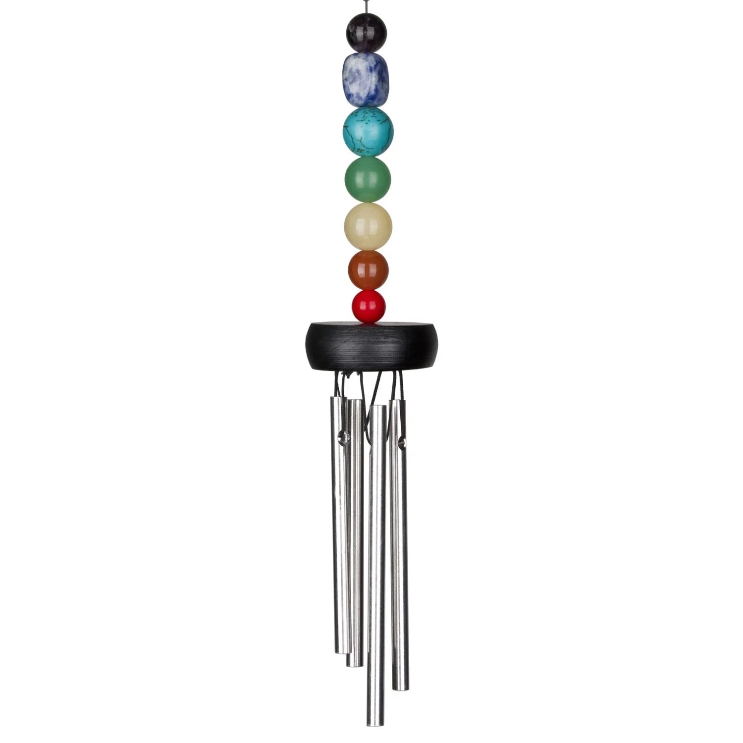 Colorful beaded wind chime on a white background