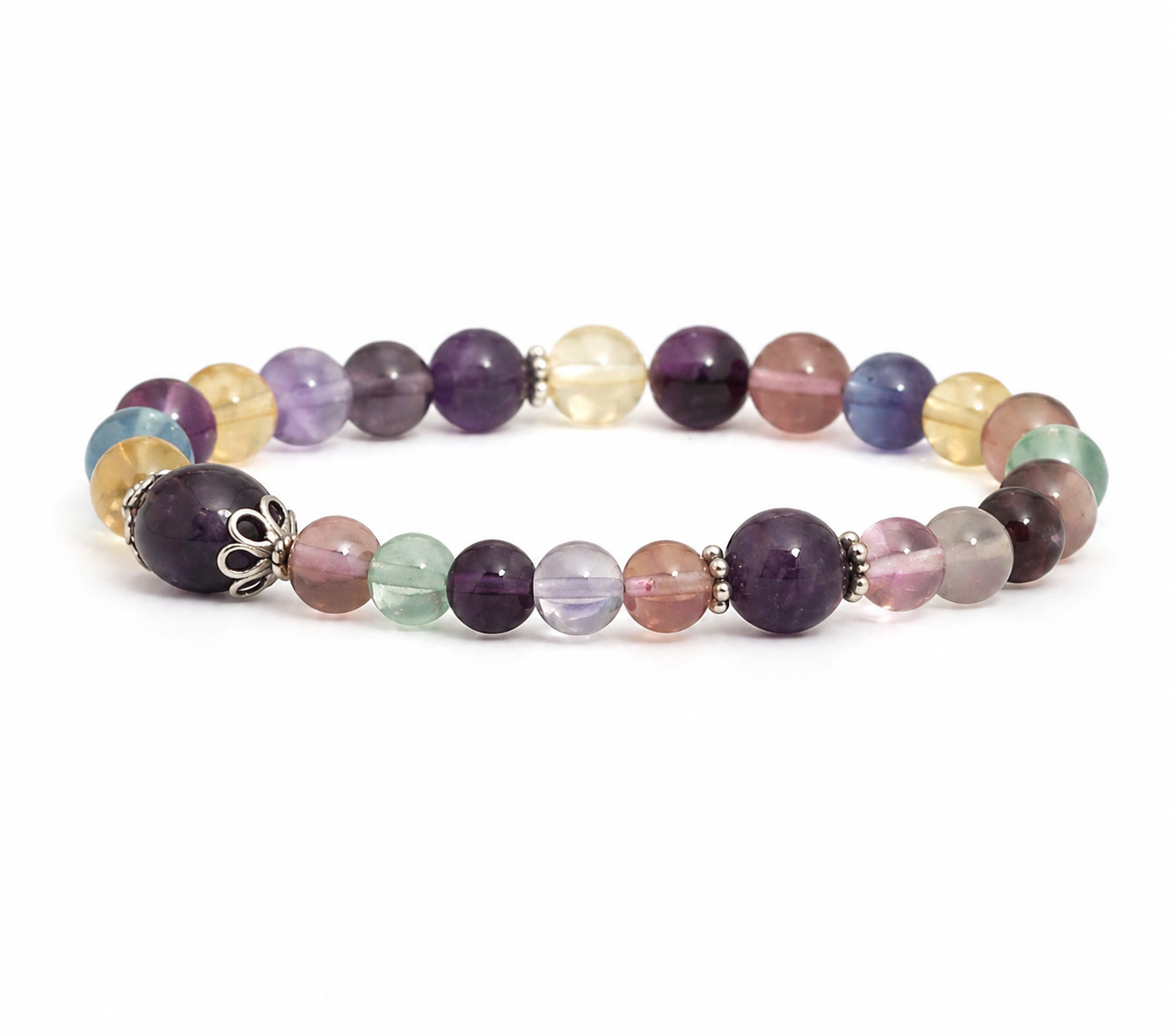 Rainbow Fluorite & Amethyst Stretchy Mala