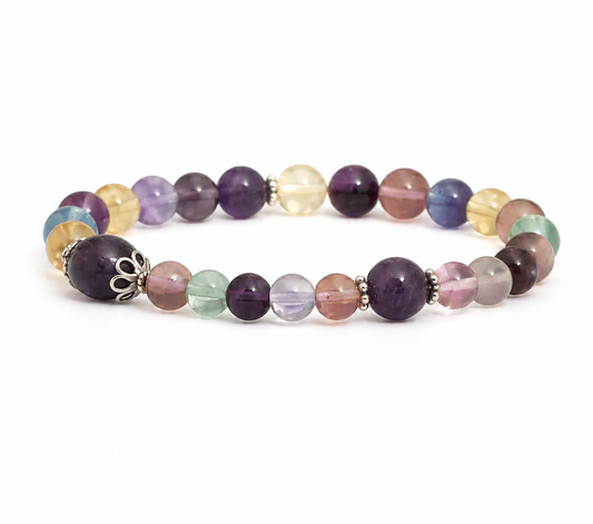 Rainbow Fluorite & Amethyst Stretchy Mala
