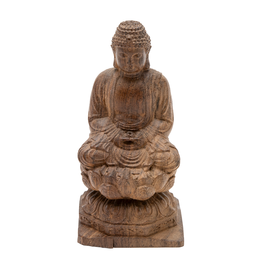 Wooden Buddha on Lotus Throne Statue - 6"