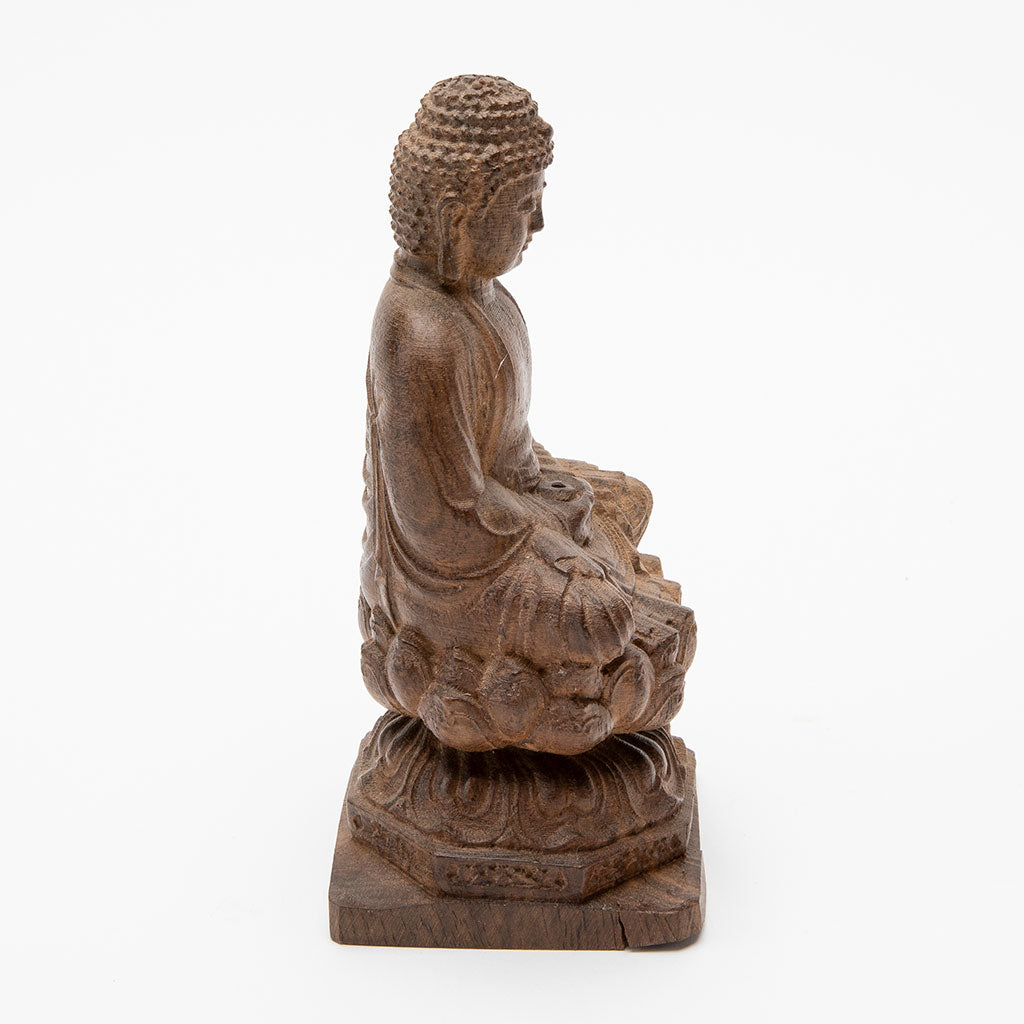 Wooden Buddha on Lotus Throne Statue - 6"