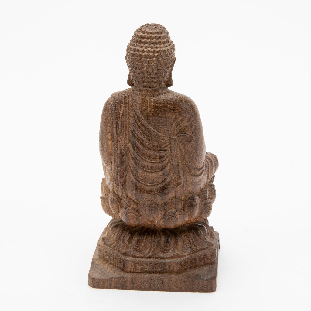 Wooden Buddha on Lotus Throne Statue - 6"