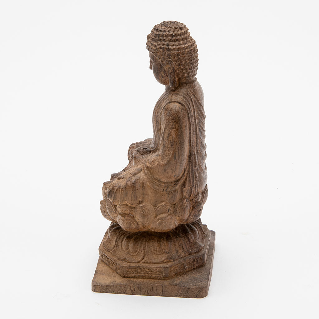 Wooden Buddha on Lotus Throne Statue - 6"