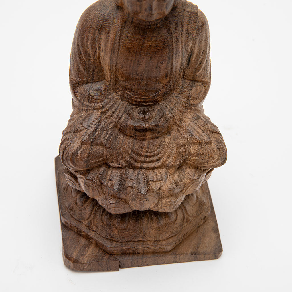 Wooden Buddha on Lotus Throne Statue - 6"