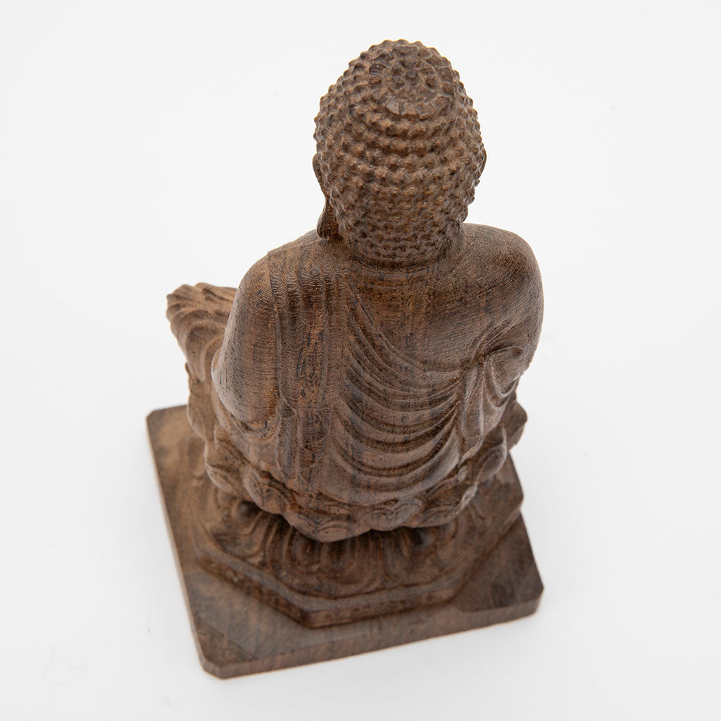 Wooden Buddha on Lotus Throne Statue - 6"