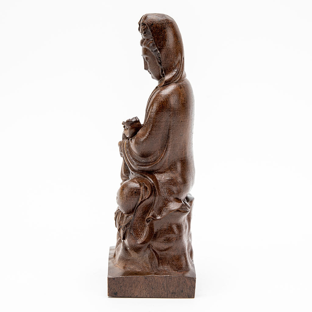 Wooden Kuan Yin with Scepter Statue - 9"