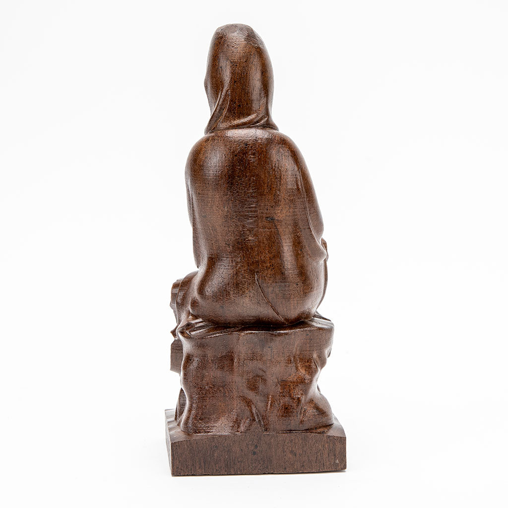 Wooden Kuan Yin with Scepter Statue - 9"