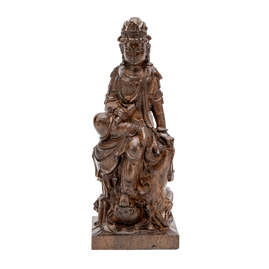 Wooden Seated Kuan Yin Statue - 9"