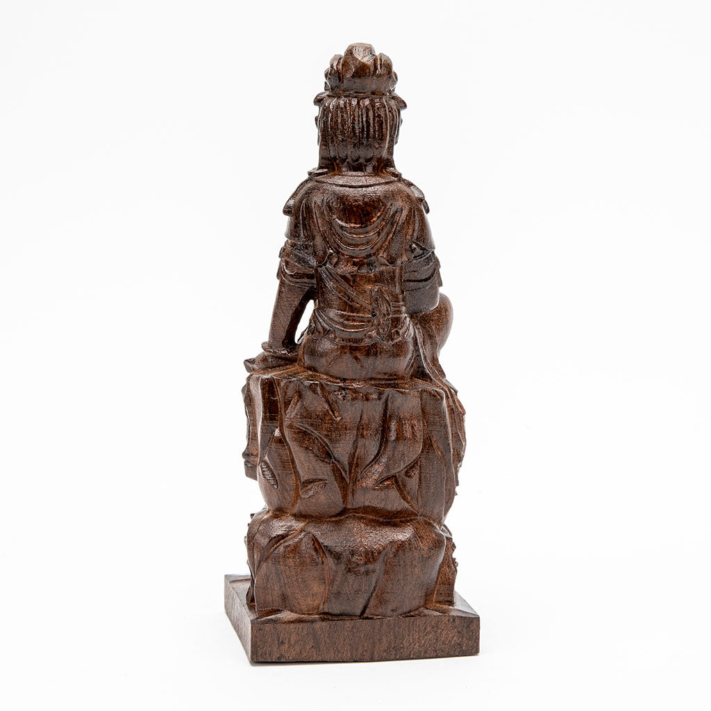 Wooden Seated Kuan Yin Statue - 9"