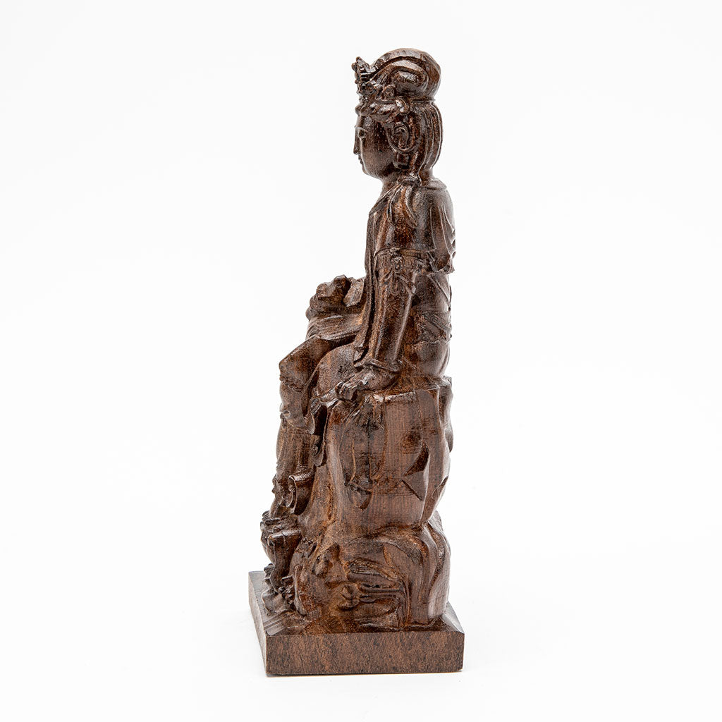 Wooden Seated Kuan Yin Statue - 9"