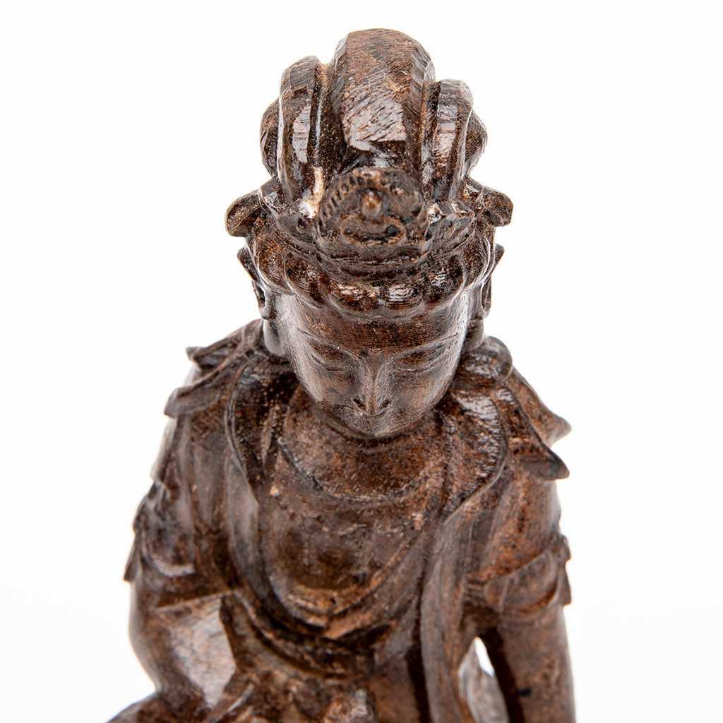 Wooden Seated Kuan Yin Statue - 9"