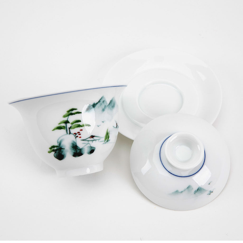 Hand Painted Gaiwan: Sansui Mountain Scene