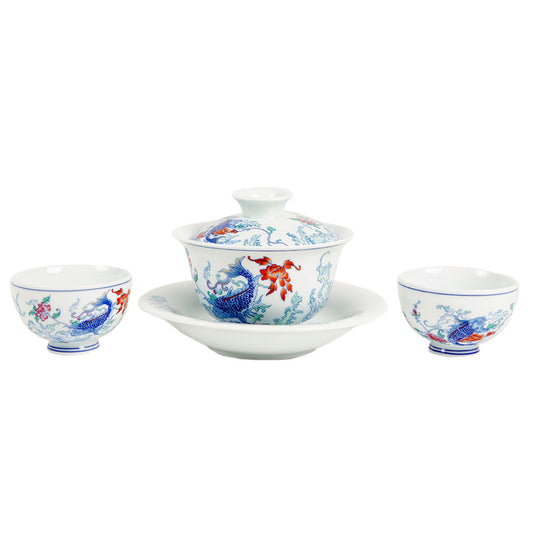 Fish Motif Gaiwan and Tea Cup Set