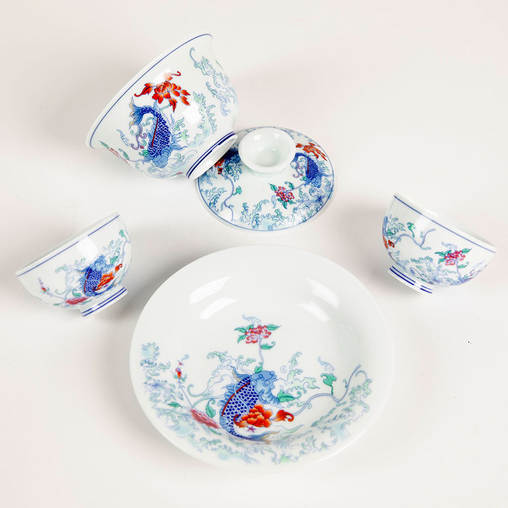 Fish Motif Gaiwan and Tea Cup Set