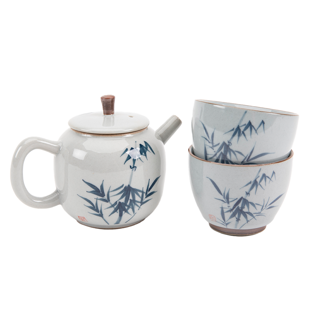 Bamboo Motif Hand-Painted Tea Set | DharmaCrafts