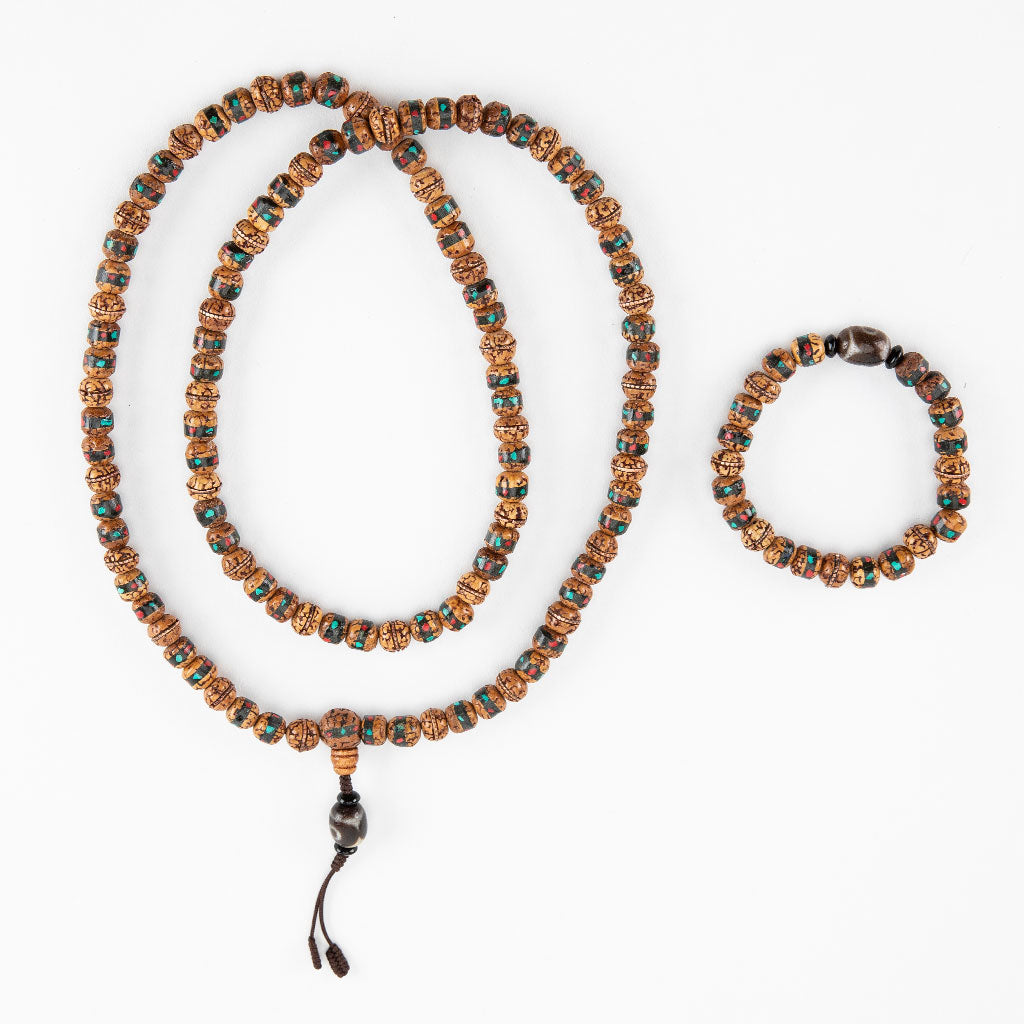 Inlaid Rudraksha Turquoise Mala and Bracelet