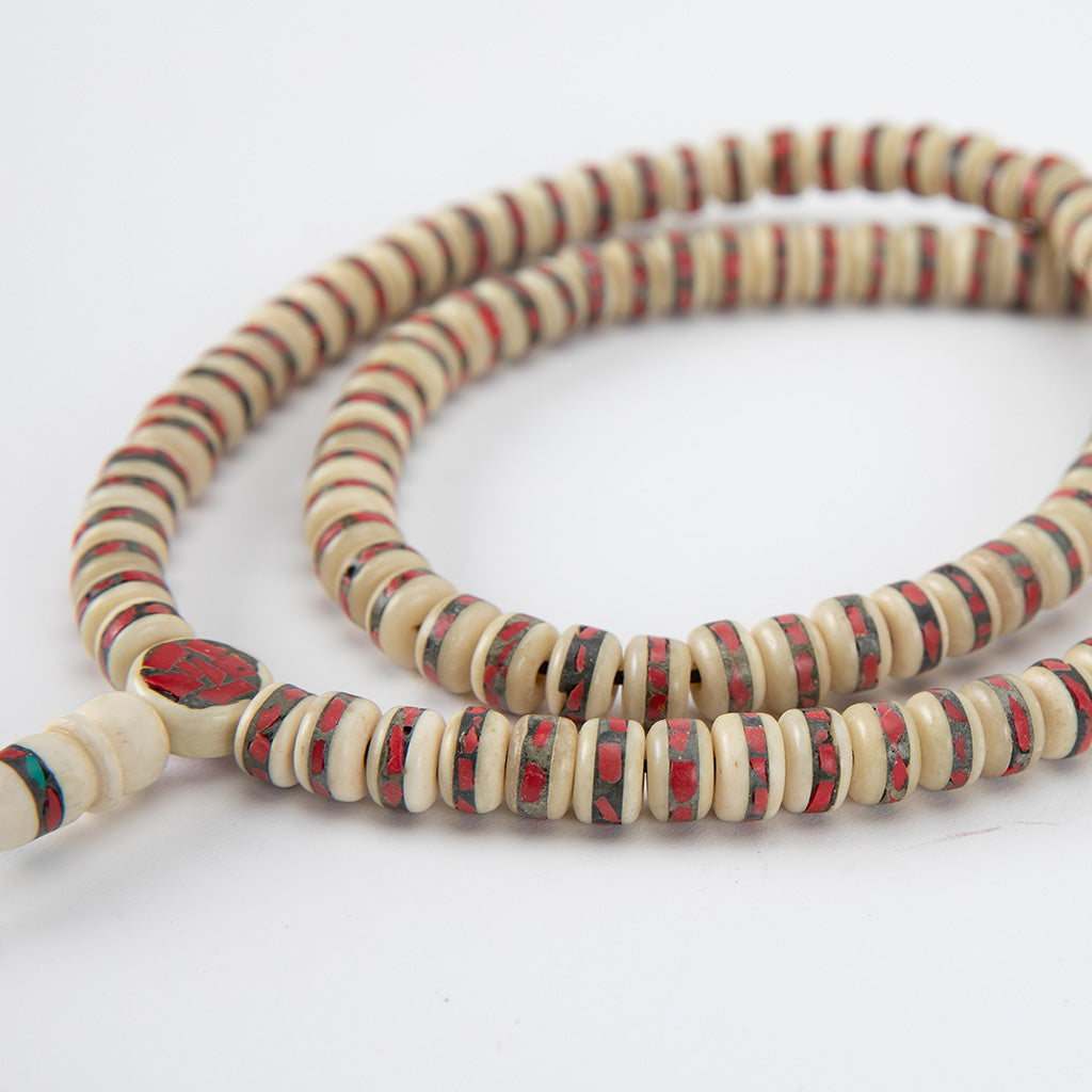 Inlaid Stone Tibetan Bone Mala