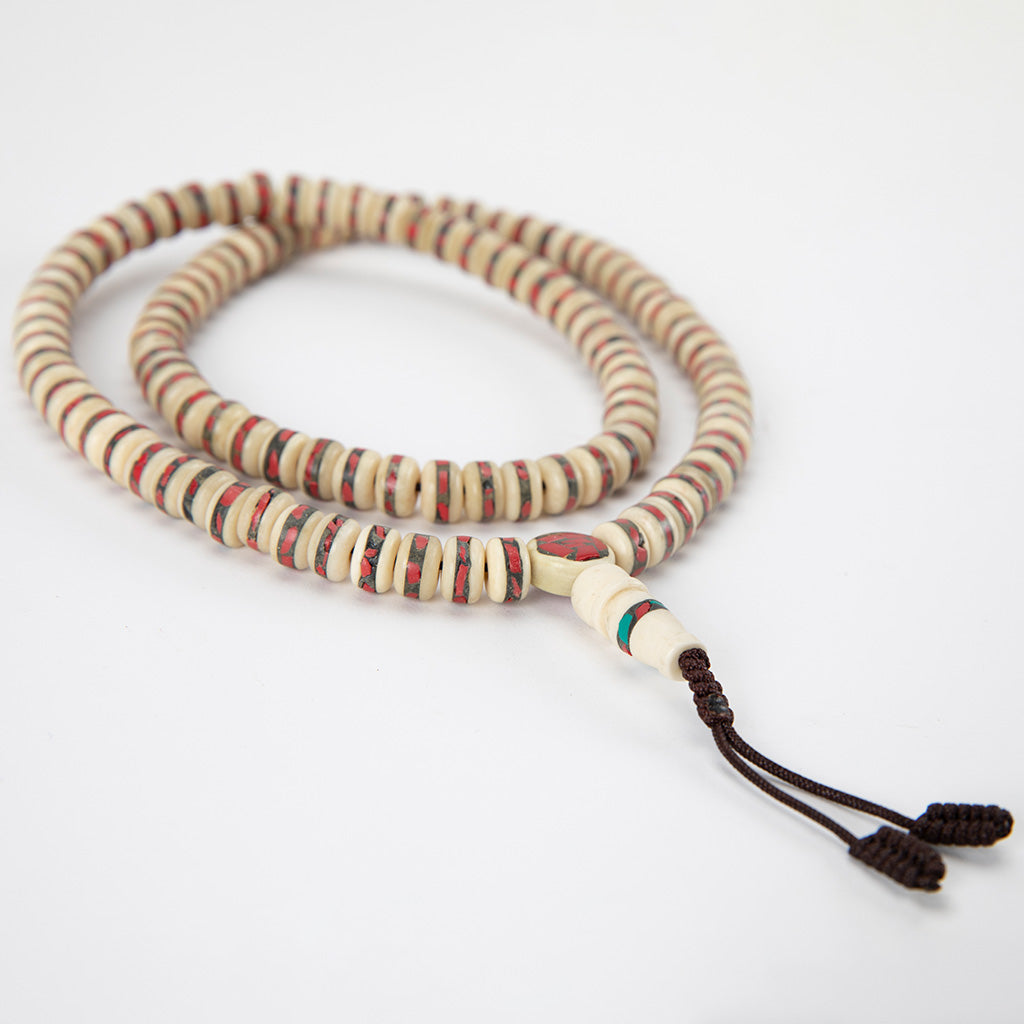 Inlaid Stone Tibetan Bone Mala