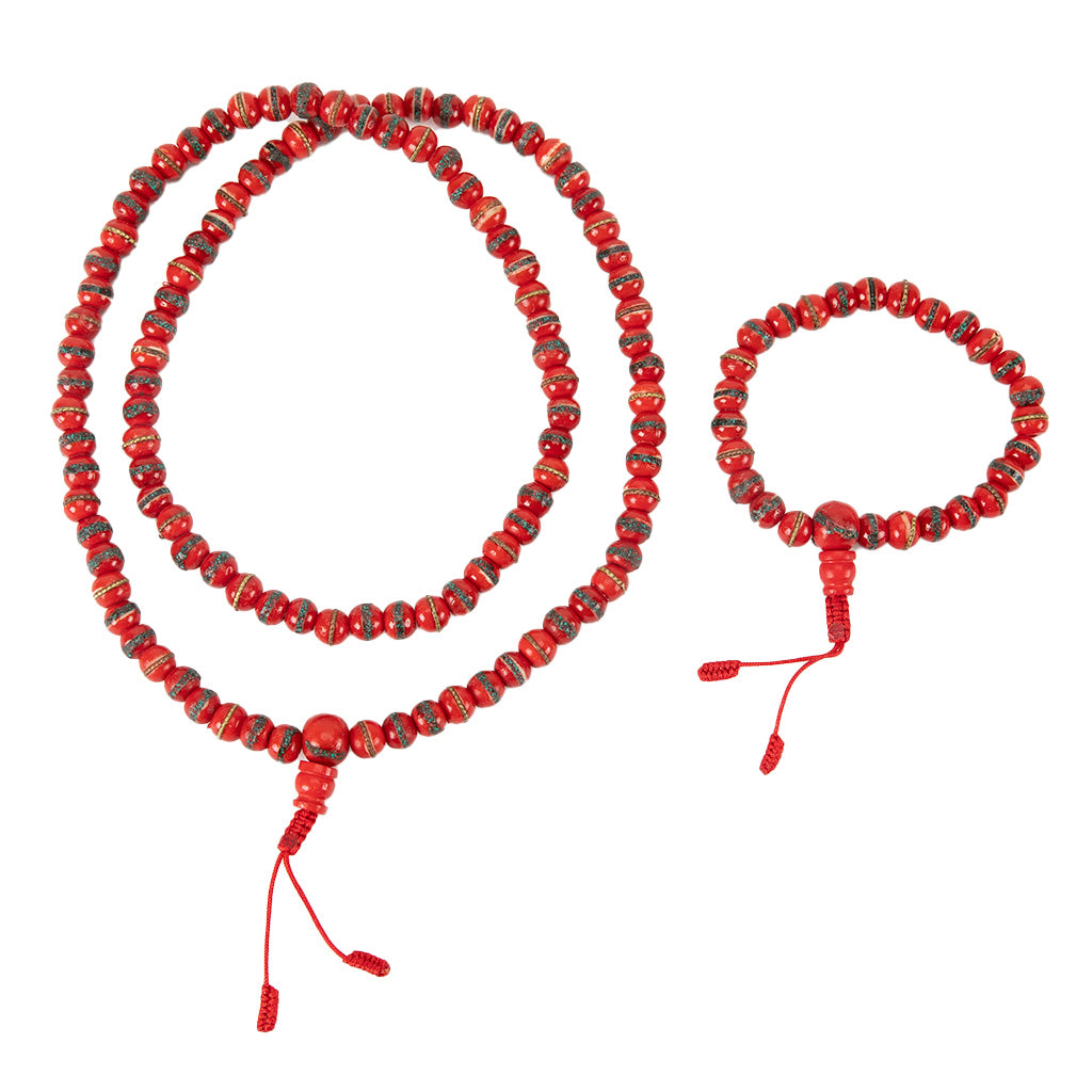 Red Tibetan Yak Bone Mala Set