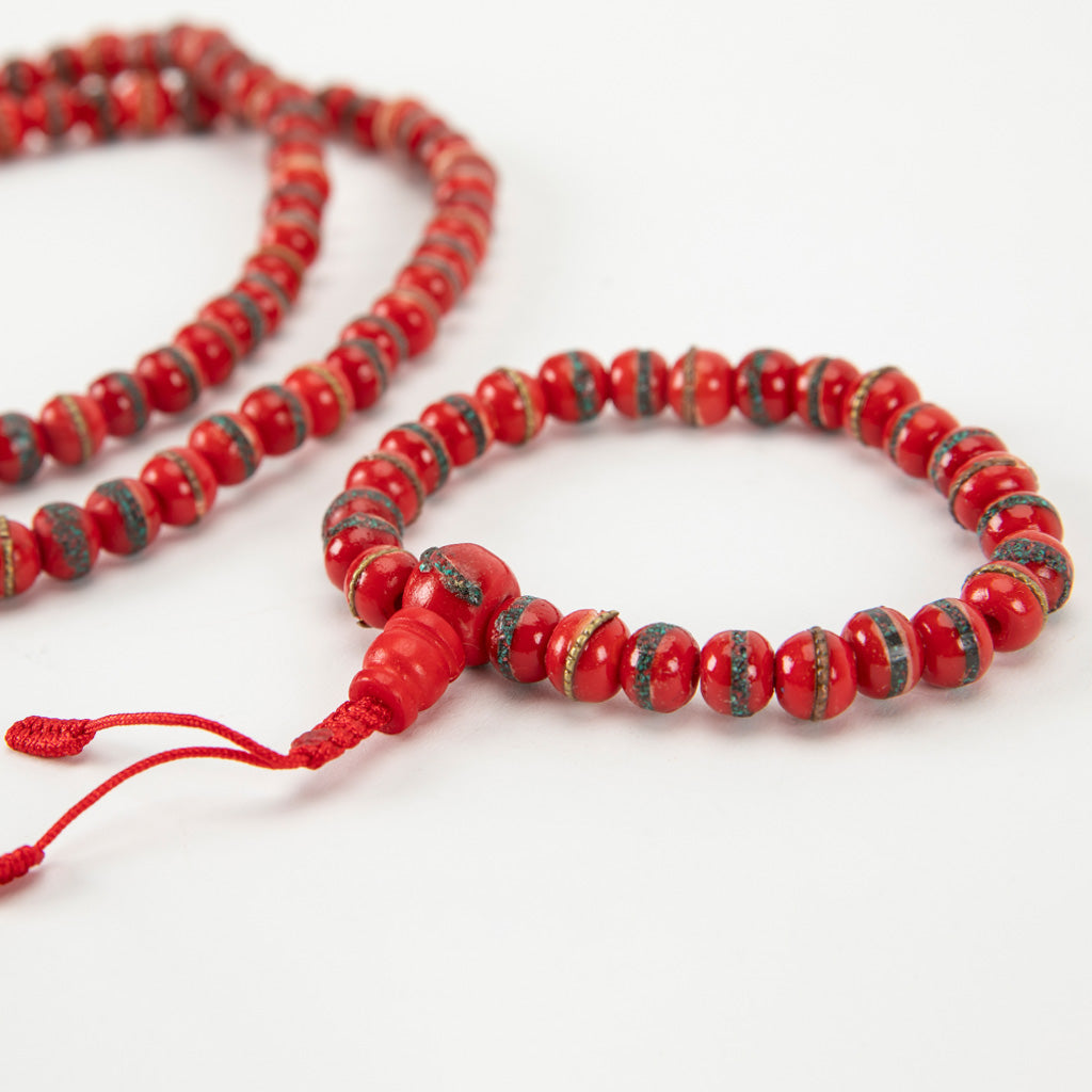 Red Tibetan Yak Bone Mala Set