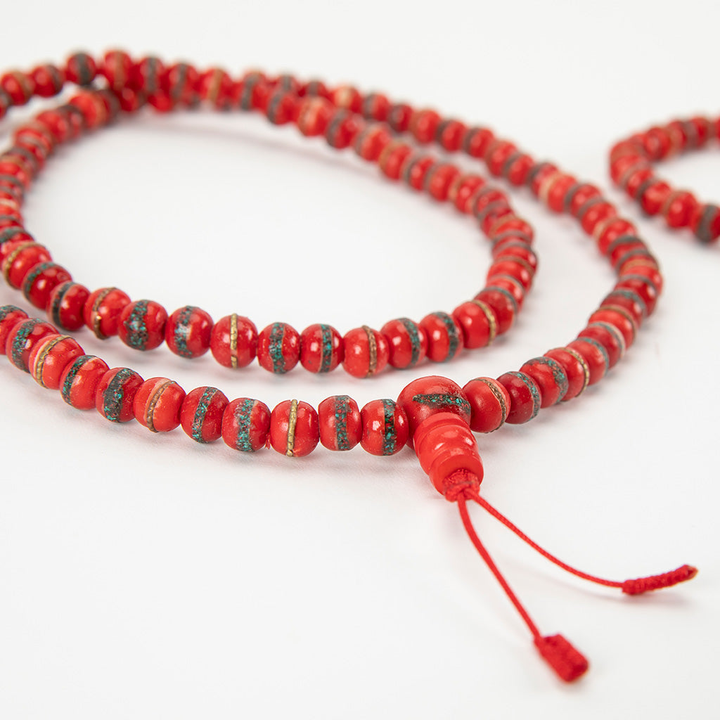 Red Tibetan Yak Bone Mala Set