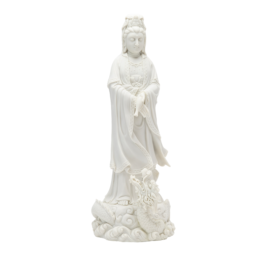 Marble Quan Yin and Dragon Statue