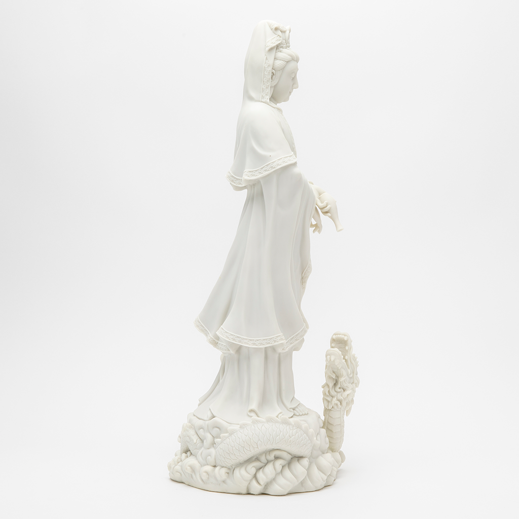 Marble Quan Yin and Dragon Statue