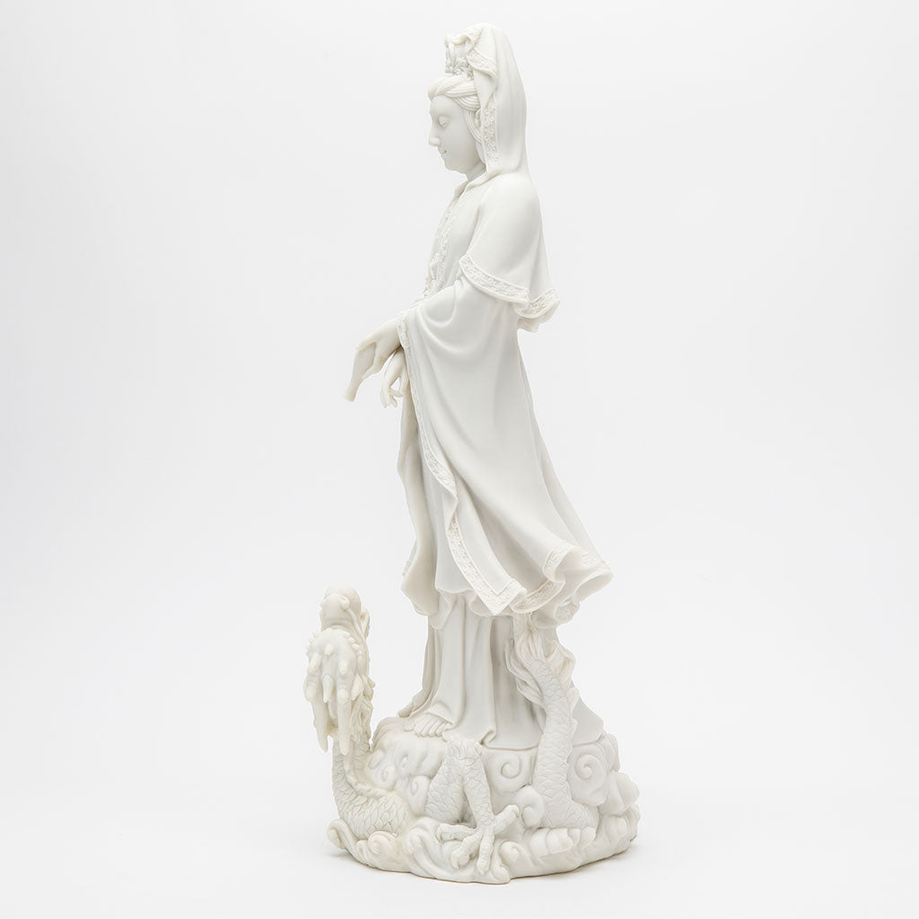 Marble Quan Yin and Dragon Statue