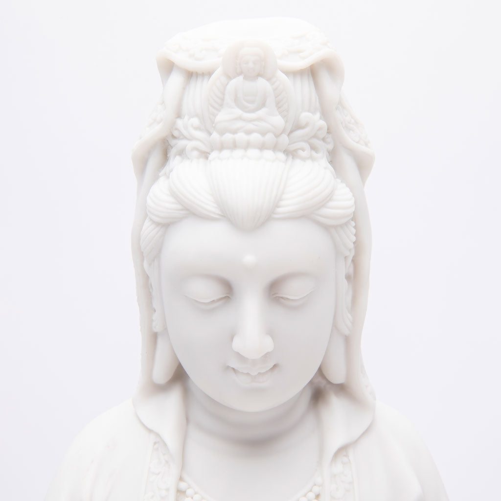 Marble Quan Yin and Dragon Statue