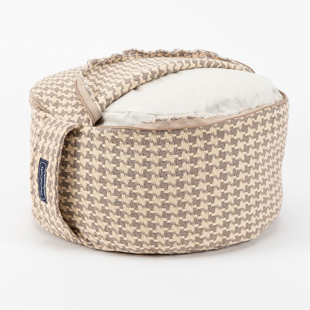 Houndstooth Beige Buckwheat Hull Zafu - COVER ONLY