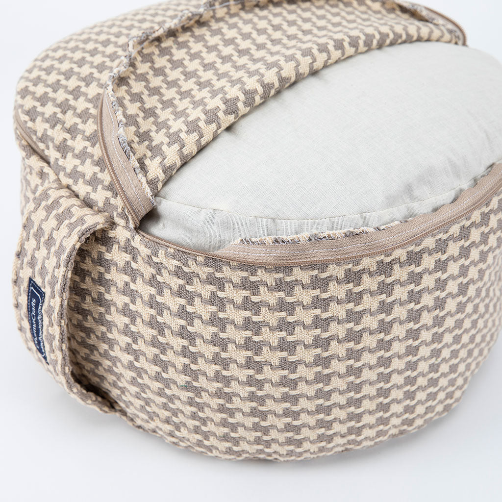 Houndstooth Beige Buckwheat Hull Zafu - COVER ONLY