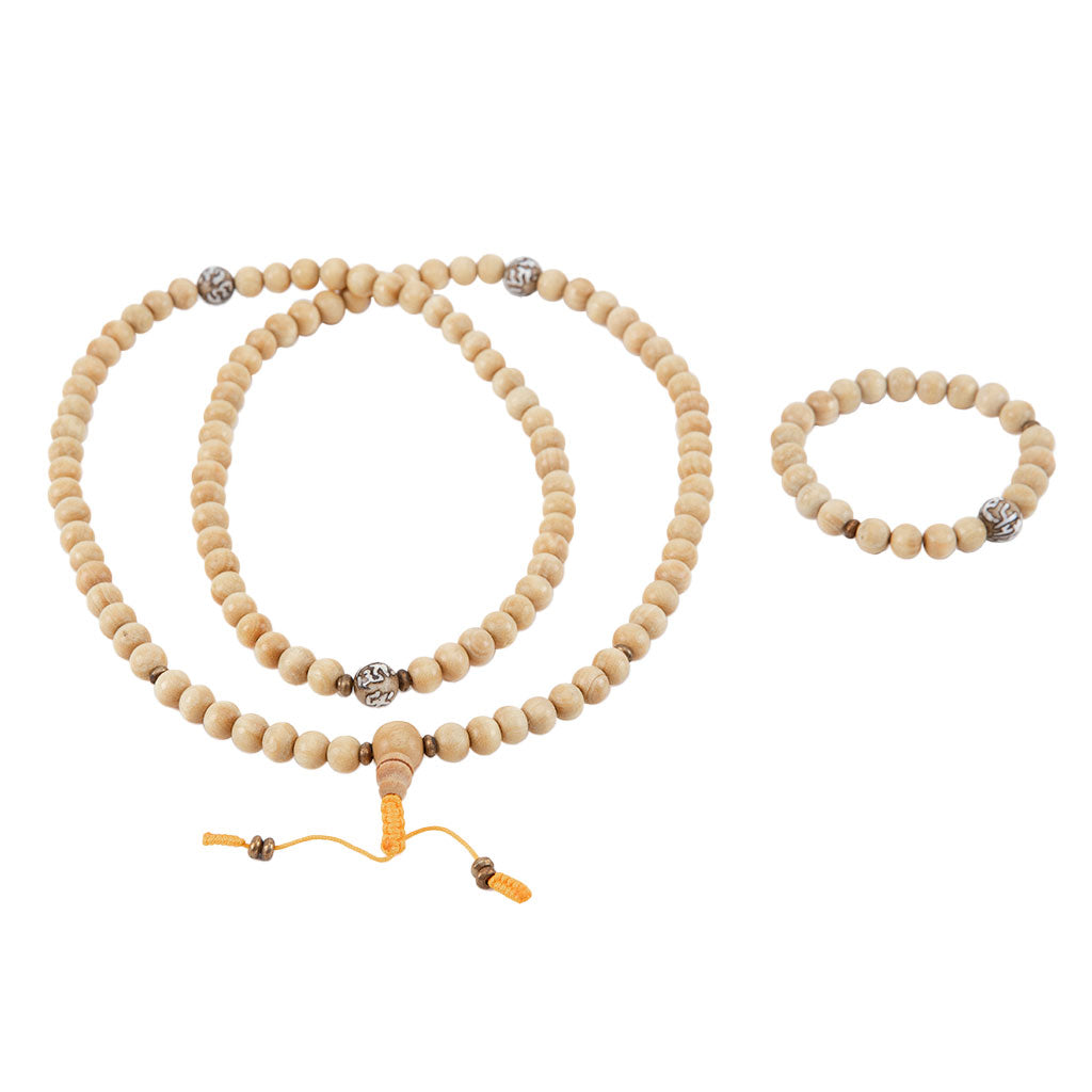 Conch Mantra Bead & Raw Sandalwood Mala Set