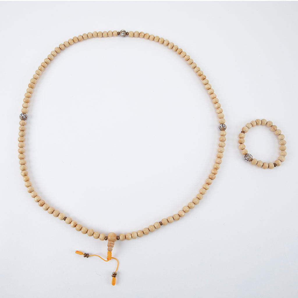 Conch Mantra Bead & Raw Sandalwood Mala Set
