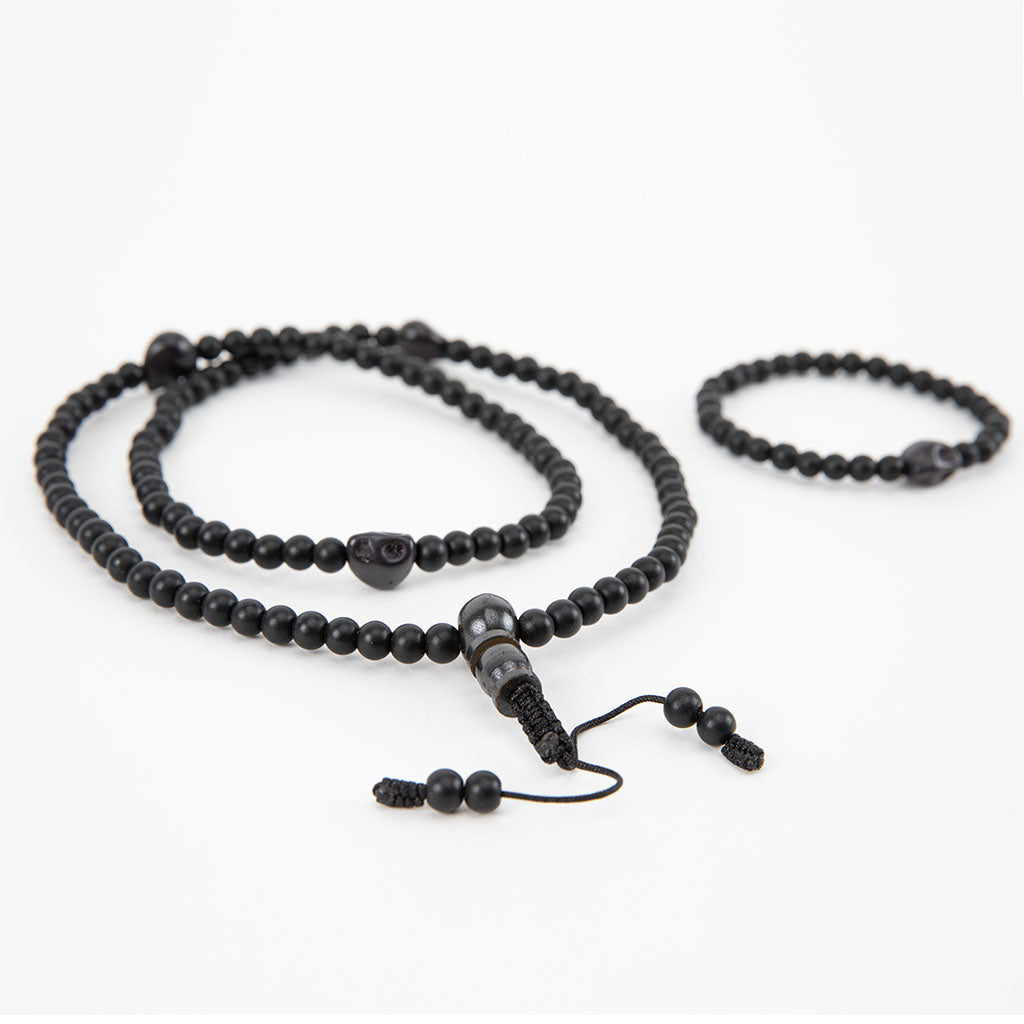 Onyx Skull Mala Bead Set