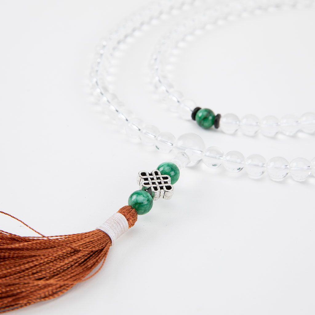 Green Agate & Crystal Mala with Endless Knot