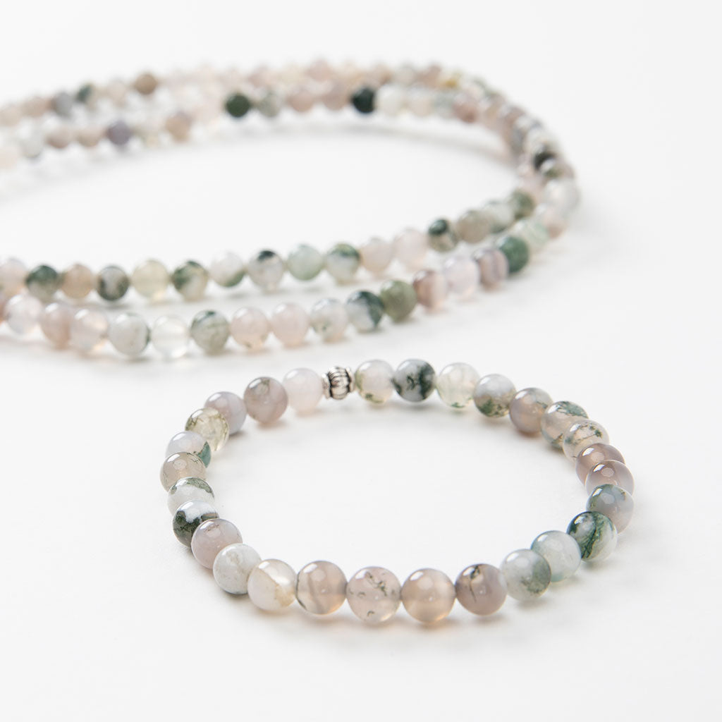 Moss Agate Mala Beads Set