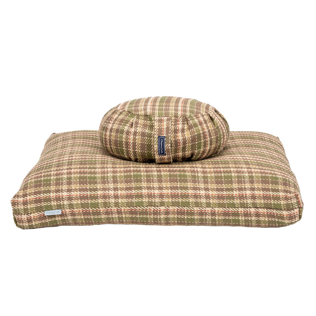 Organic Cotton Fill Vintage Tartan Zafu Zabuton Set - Meditation ...