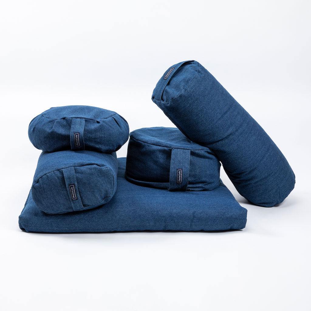 Denim Buckwheat Hull Zafu - COVER ONLY