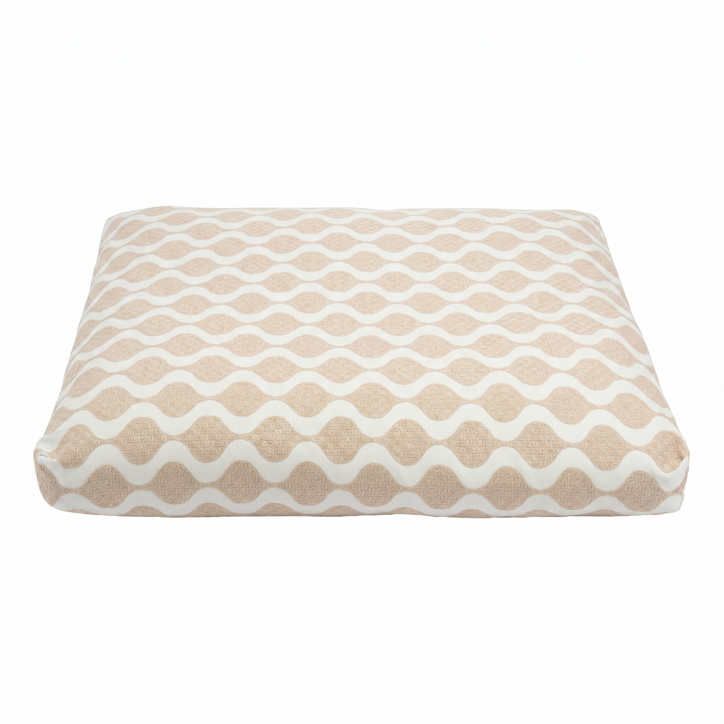 Rectangular zabuton with beige and white wavy pattern on a white background