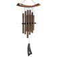 Decorative wind chime with wooden top and metal tubes on a white background