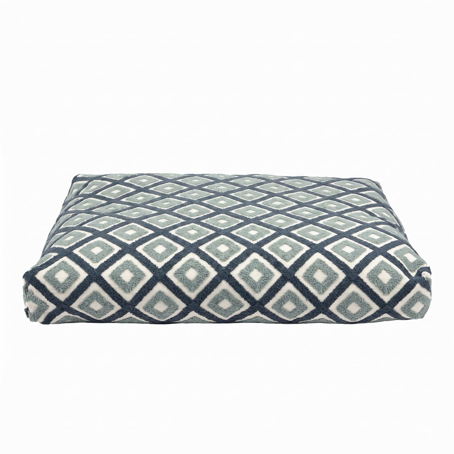 Patterned rectangular cushion on a white background