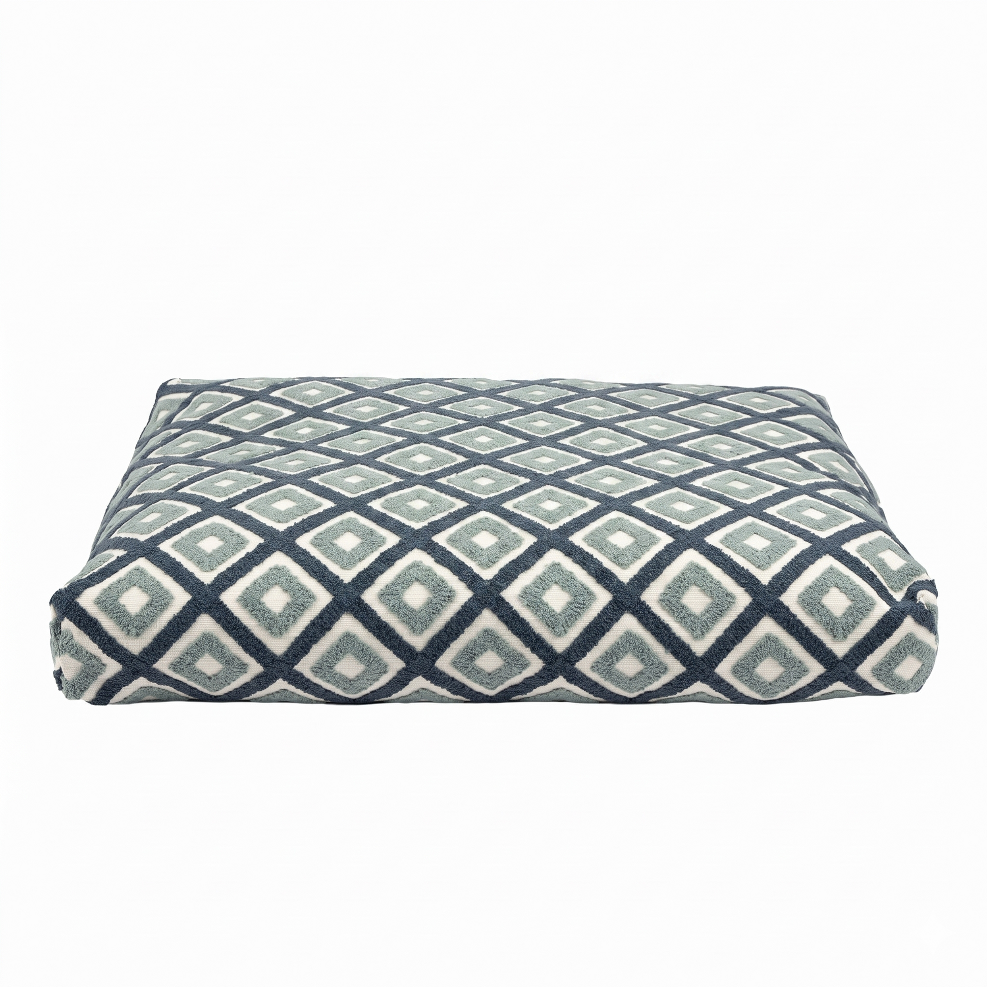 Patterned rectangular cushion on a white background