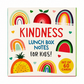 Kindness Lunch Box Notes for Kids set of 60 cards, featuring a colorful cover illustration with rainbows, fruits, and hearts on a cream background.