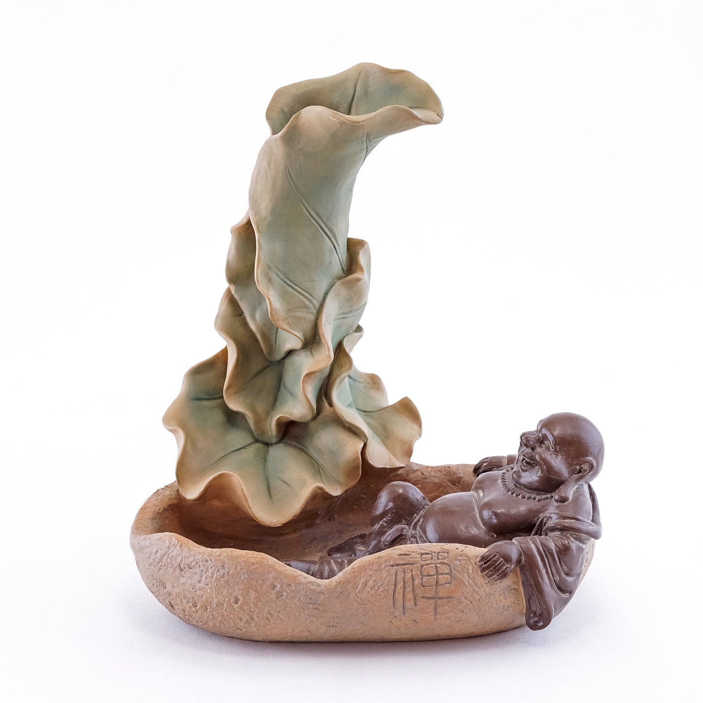 Backflow Incense Burner: Laughing Buddha and Lotus Flower