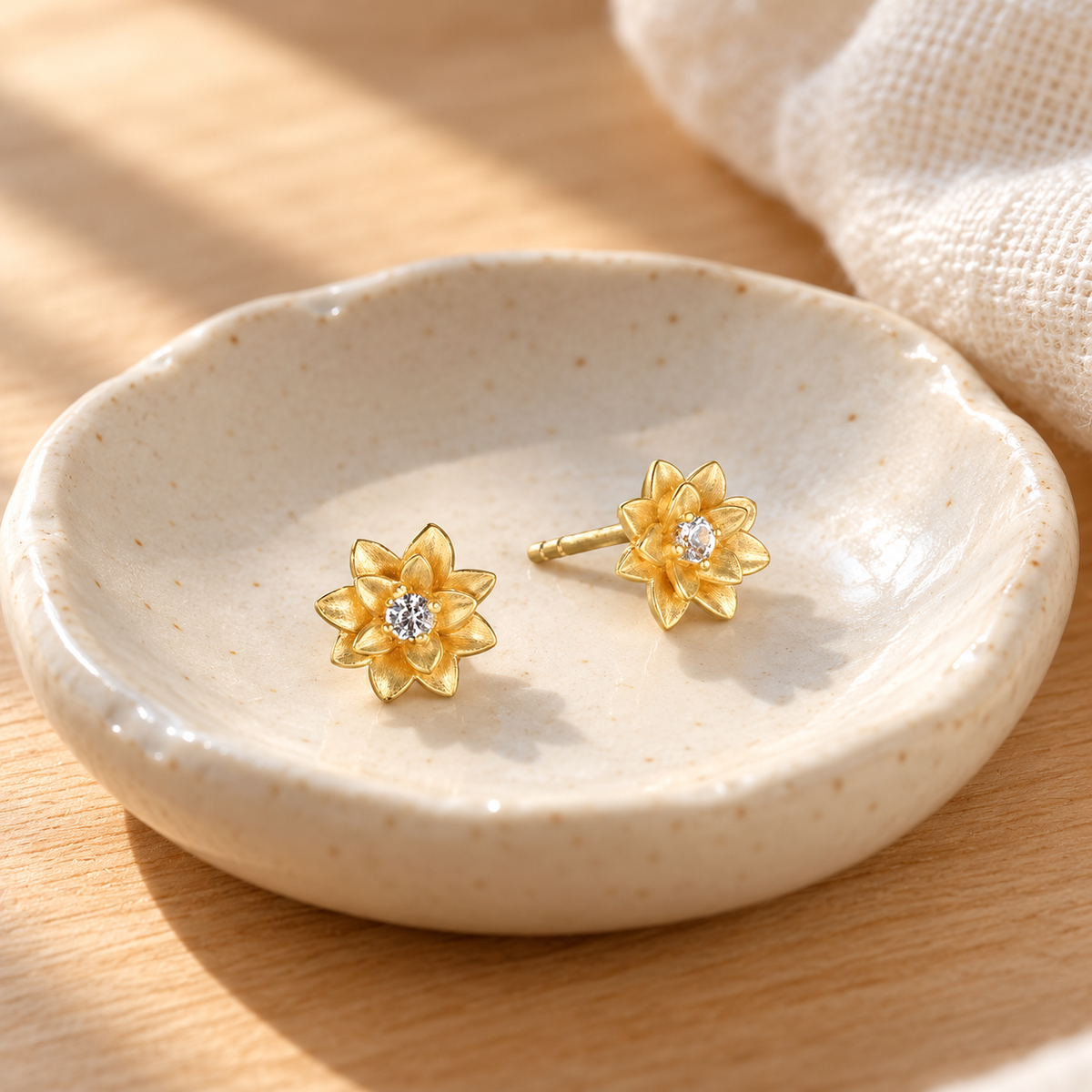 White Topaz Lotus Stud Earrings