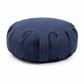 A round navy blue fabric floor cushion or pouf with a subtle woven texture, photographed on a clean white background.