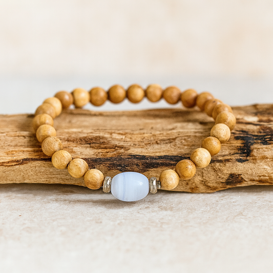 Blue Lace Agate and Palo Santo Bracelet