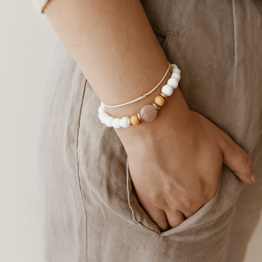 Rose Quartz, Lava Stone and Palo Santo Bracelet