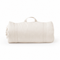 Beige rolled-up mat on a white background